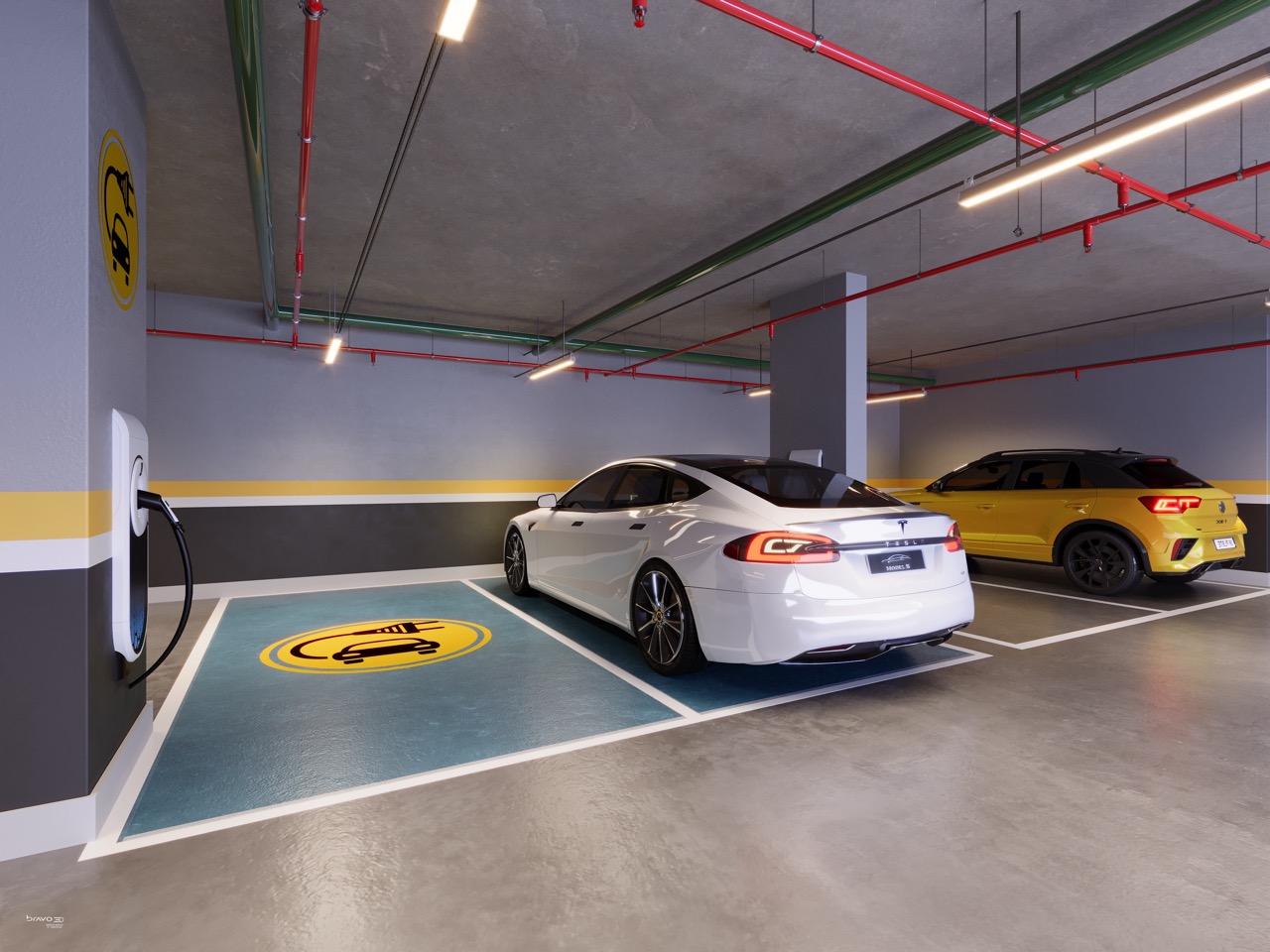 Estacionamento para carros elétricos do Infinity Residence